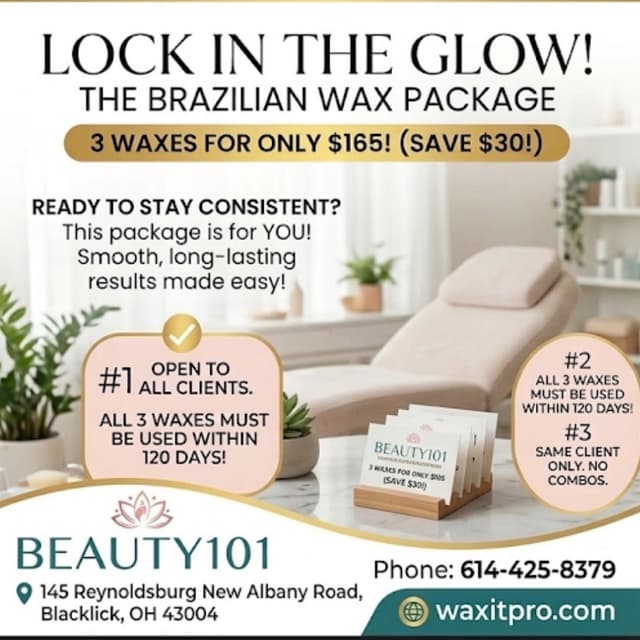 3 Brazilian Waxed at Beauty101 in Blacklick, OH